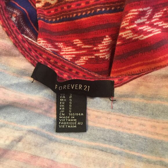 Forever 21 Dress S Fit & Flare Red White Blue Sleeveless Aztec Design Round Neck - Picture 3 of 4
